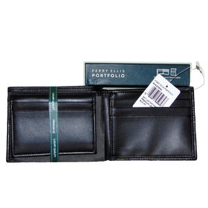 Perry Ellis Portfolio Black Genuine Leather Passcase Removable ID Wallet NWT